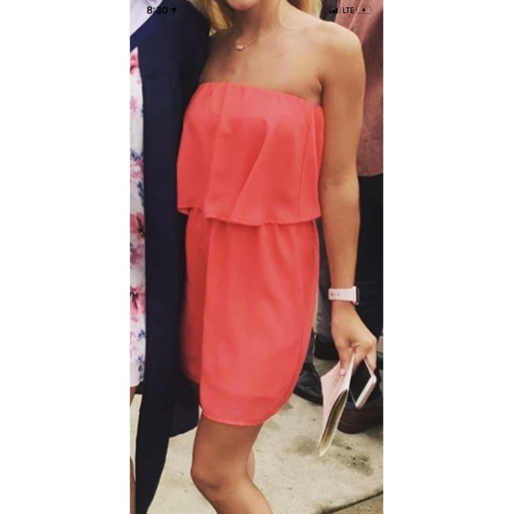 Coveted Closet Orange/Red Colored Strapless Dress